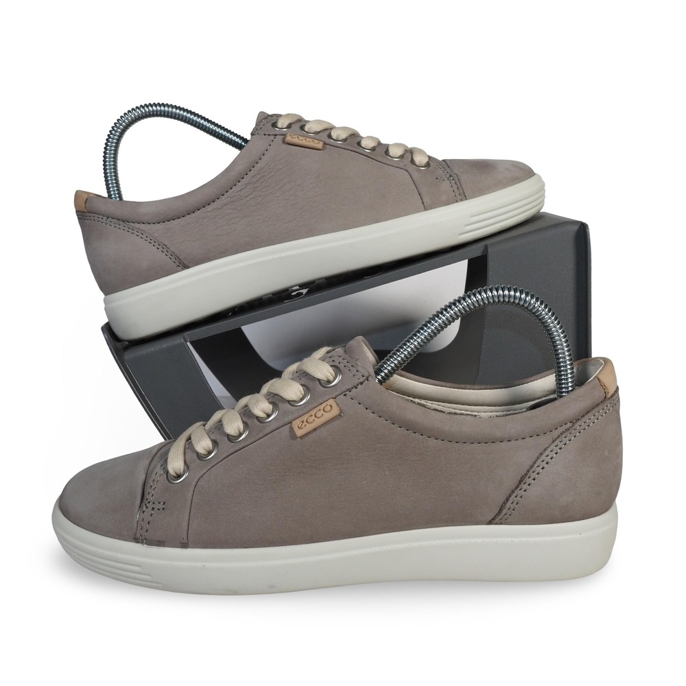 ECCO Soft 7 Nubuck Leather Casual Sneakers Taupe Youth 4 US 35 EU